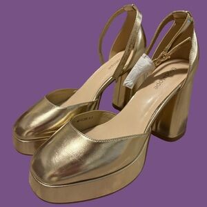 Gold Platform Block Heels